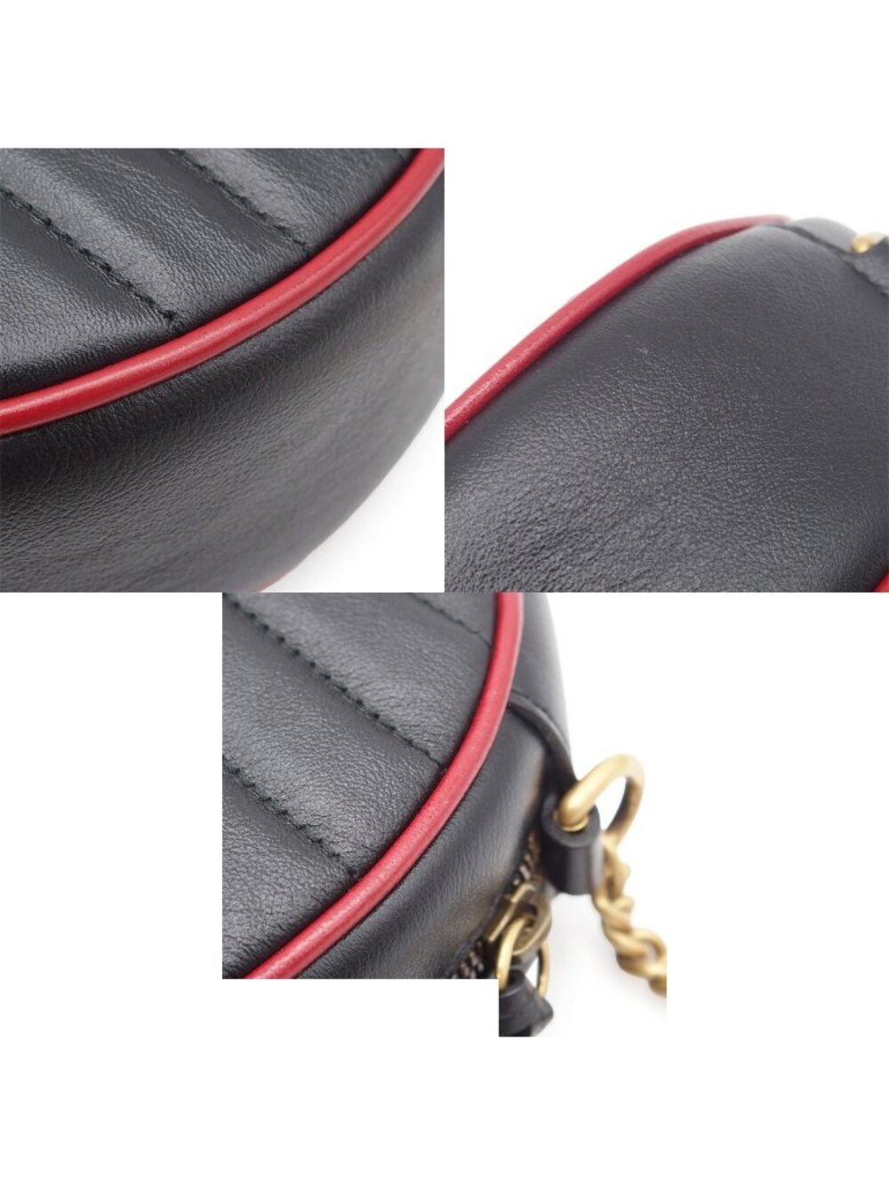 Gucci Chain Shoulder Bag Black Leather Round GG Marmont - Picture 8 of 9